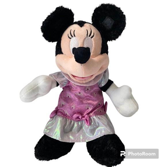 Vintage Disney Parks Minnie Mouse Plush Stuffed Animal Pink Castle Dress - Picture 1 of 16